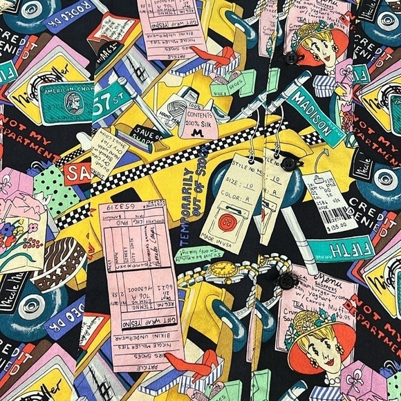 Vintage Nicole Miller 1990 Limited Shopaholic Print Silk Button Down NYC Shirt - Picture 17 of 17